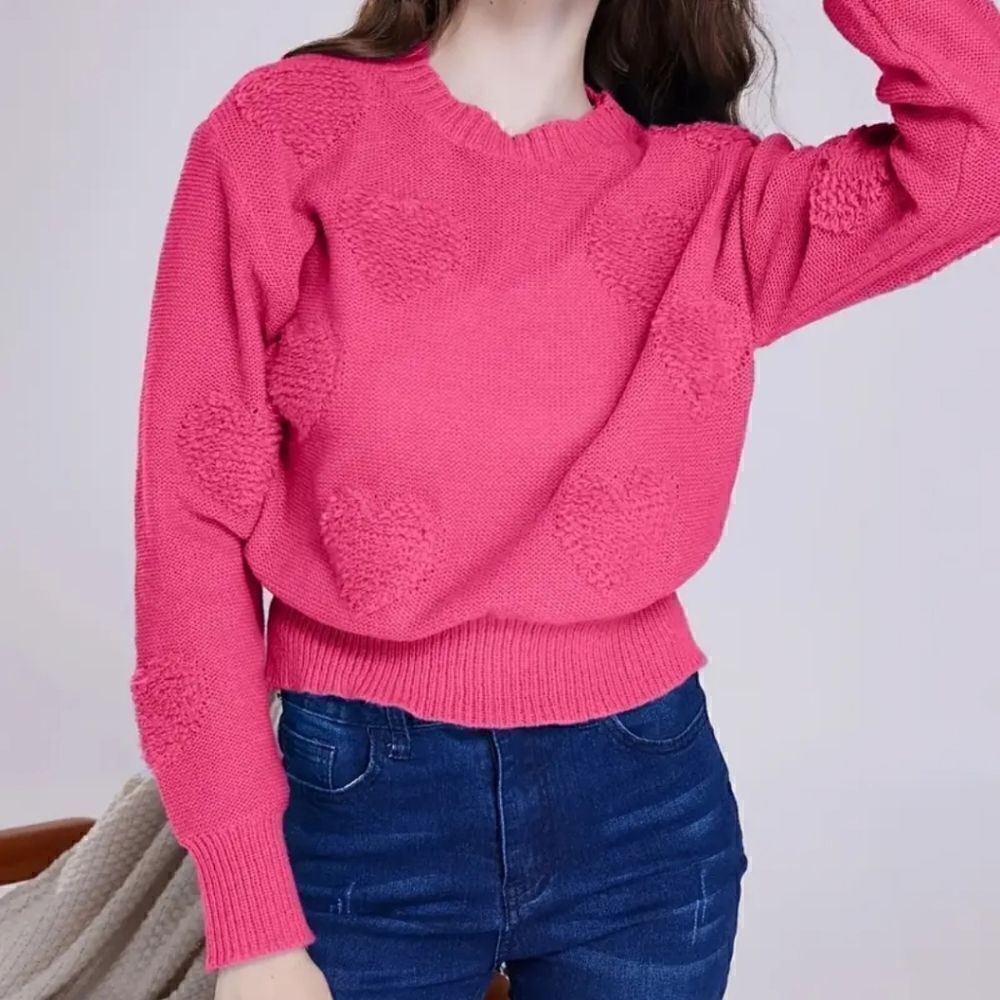 Comfy Cozy Pink Hearts Sweater sz XL